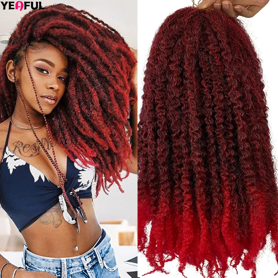 Yeaful 18 Inch Synthetic Marley Twist Braiding Hair Red Black Brown Ginger Bug Blonde #4 Pre Looped Marley Twists Crochet Hair