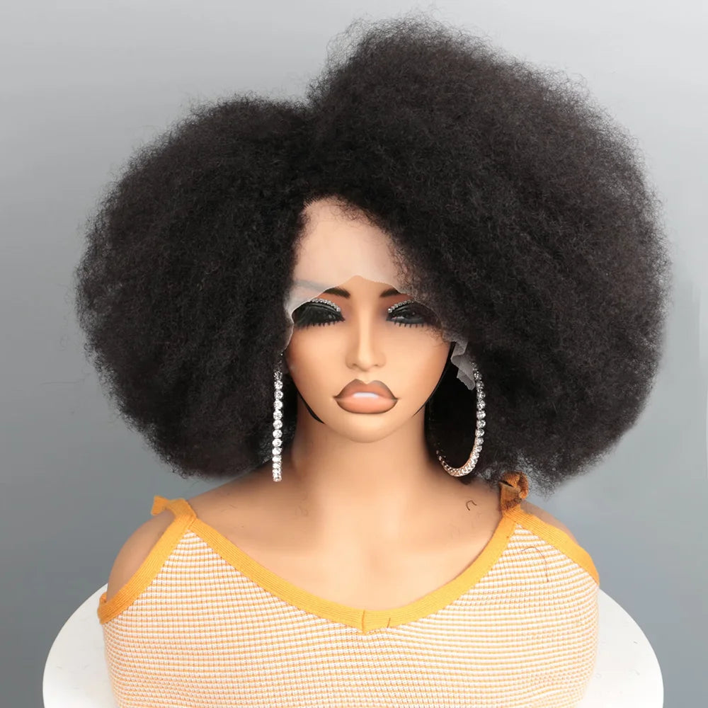 Afro Kinky Curly Transparent Lace Front Perücke Brasilianisches Remy Echthaar Lace Natürlicher Haaransatz 13X4X2 Afro Short Bob Echthaar Perücke