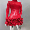 2024 New Sexy Mesh See through Stereoscopic Flowers Red Mini Evening Dress Sweet Woman Birthday Party Dress Performance costume
