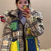 2023 Europäische Station Winter Neue Daunenjacke Damen Warm Mode Kurze Farb-Patchwork Graffiti dicke Weiße Entendaunenjacke