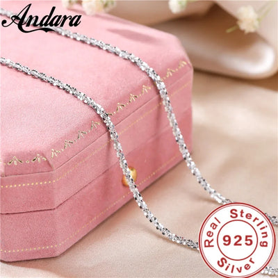 Echte S925 Sterlingsilber Halskette 2mm Glitzerndes Schlüsselbein, Pulloverkette, Hochwertiger Schmuck Geschenk Frauen