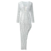 Prom Dresses Women Luxury Long Sleeve Beading Sexy Bodycon Long Dress Irregular Tassels Sequined Evening Party Dress Clubwear