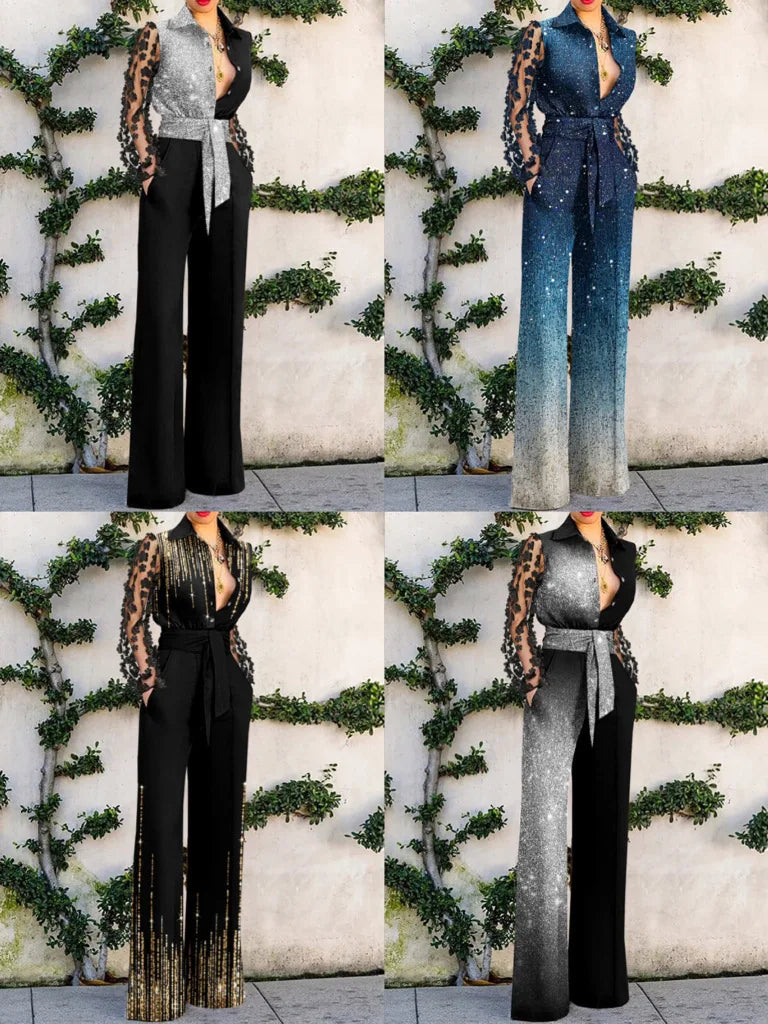 Damen Jumpsuits 2024 Neu Frühjahr/Sommer Mode Vielseitig Sexy Spitze Patchwork Schlaghose Locker Y2k Jumpsuits für Damen Streetwear