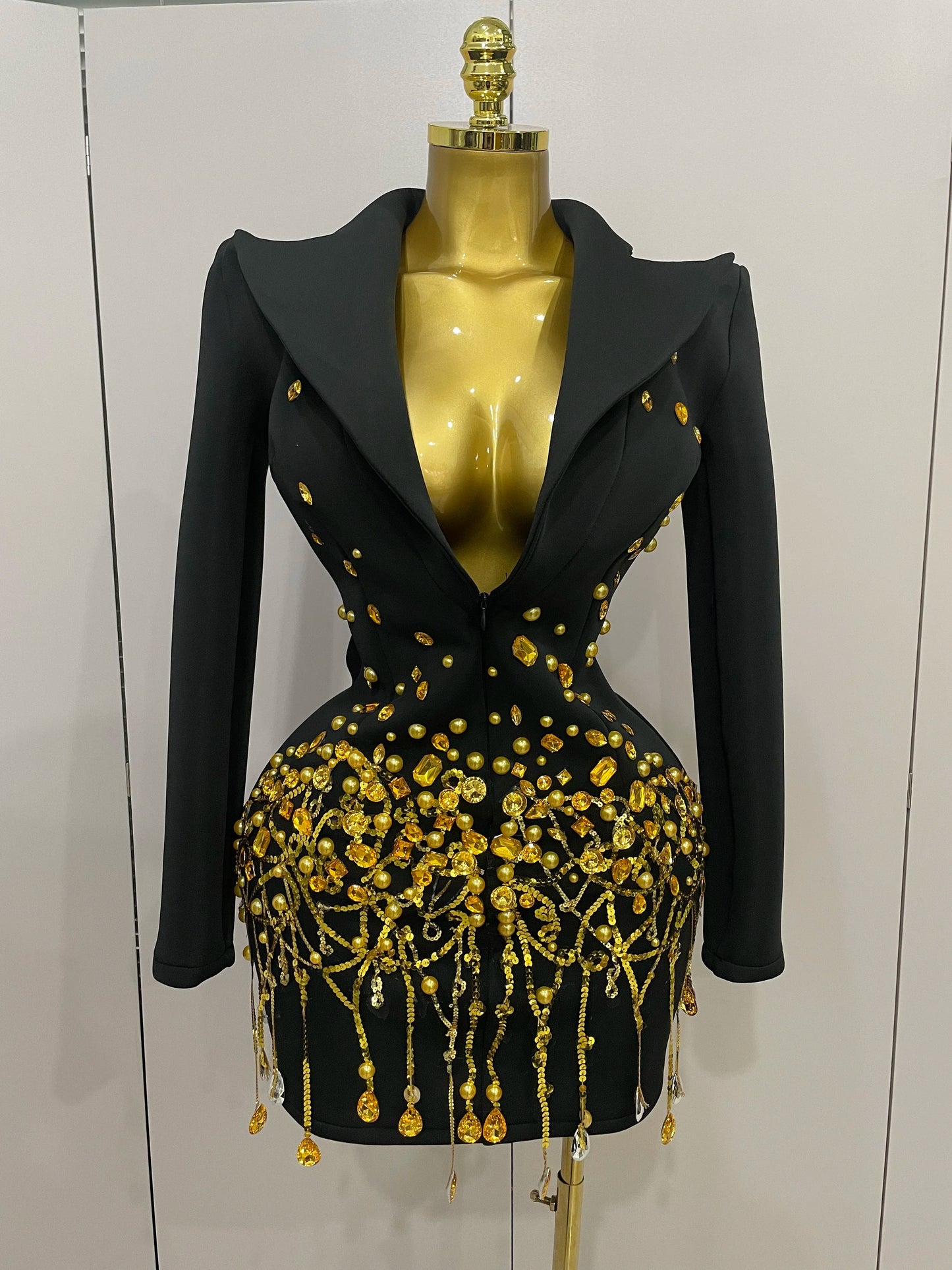 Glitzernde Kristallketten Perlen Langarm Minikleid 2025 Damen Geburtstag Abendparty Nachtclub Outfit Sängerin Hochzeitskostüm