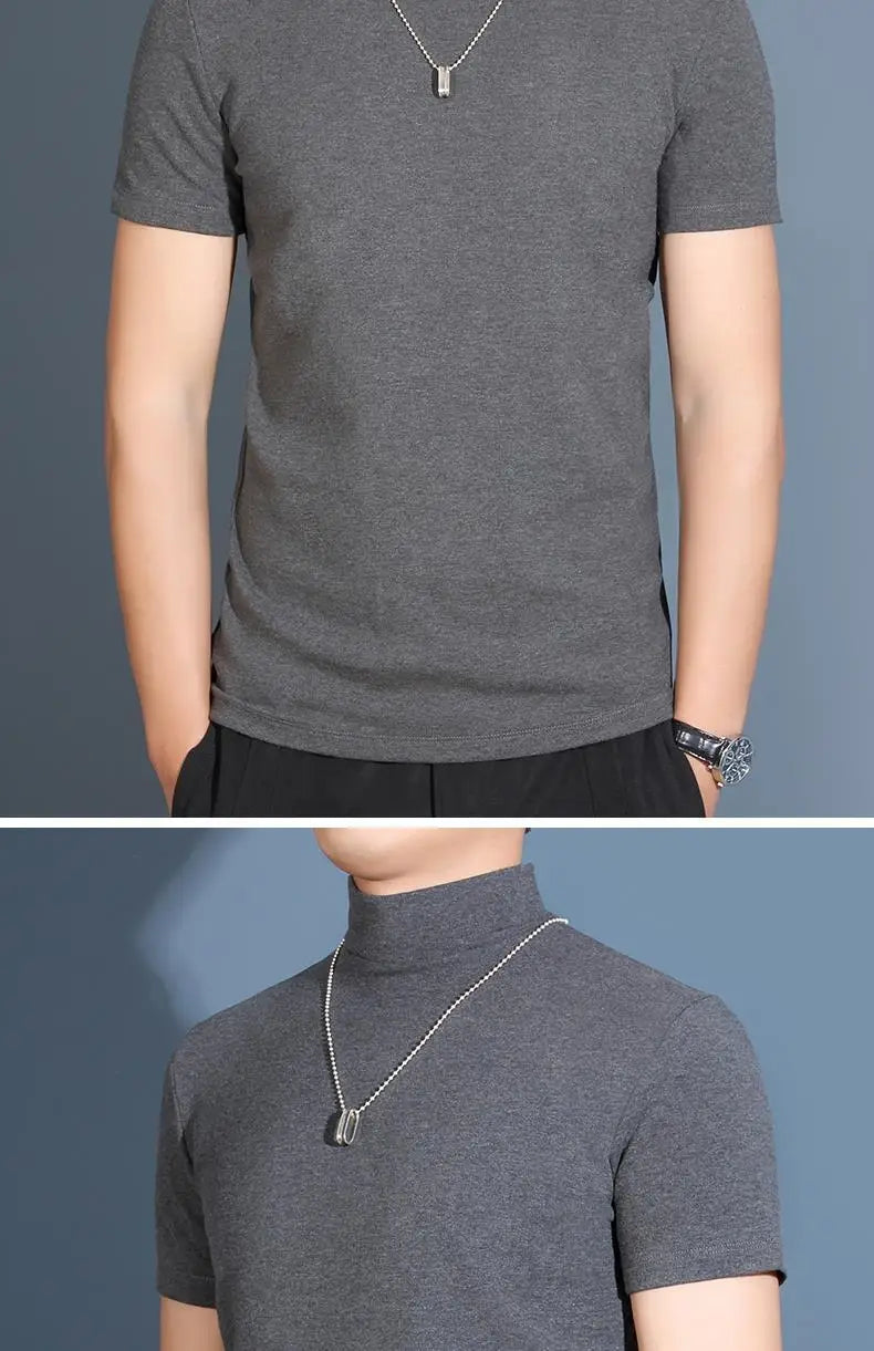 Men's Modal High Neck Short Sleeve T-Shirt Bottoming Shirt Silk Model Golf Wear Luxury Clothing Men's T-Shirt Bottoming Shirt