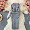 YuooMuoo Autumn Winter 2025 Women Dress Elegant Cross V-neck Slim Waist Knitted Bodycon Dress Korean Office Lady Vestidos