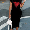Summer heart-shaped print short sleeved women's sexy dress Casual Round Neck Pullover Dress Solid Color