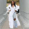 CM.YAYA Vintage Women Long Sleeve High Side Split Ruched Up Wrap Lapel Collar White Maxi Long Dress Fashion Street Dresses