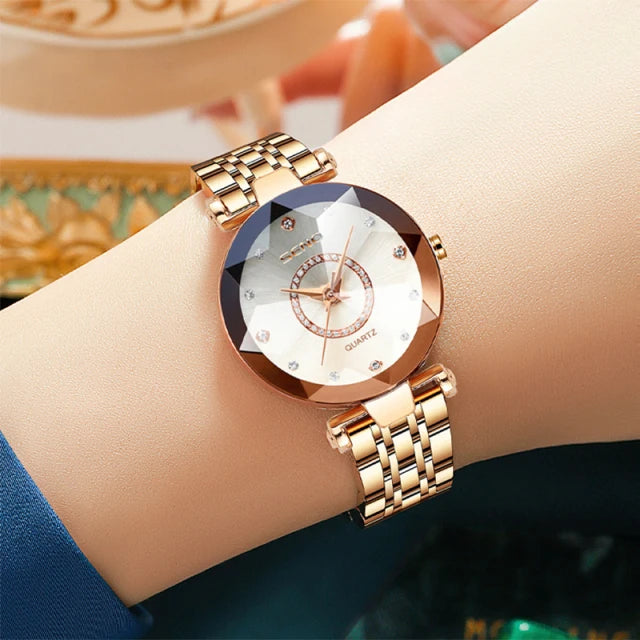 SENO Ocean Star Damen Kristalluhr 2024 Top-Marken Luxus Roségold Damen Armbanduhr für Damen Armbanduhr Relogio Feminino
