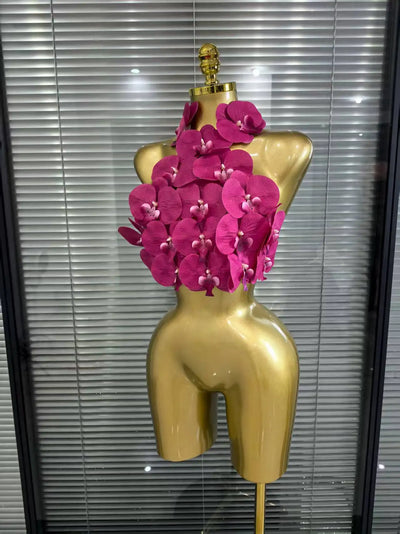 Rosered Orange Women Sexy Florals Backless Halter Bodycon Tops Nightclub Party Celebrate Carnivals Music Festival Tops