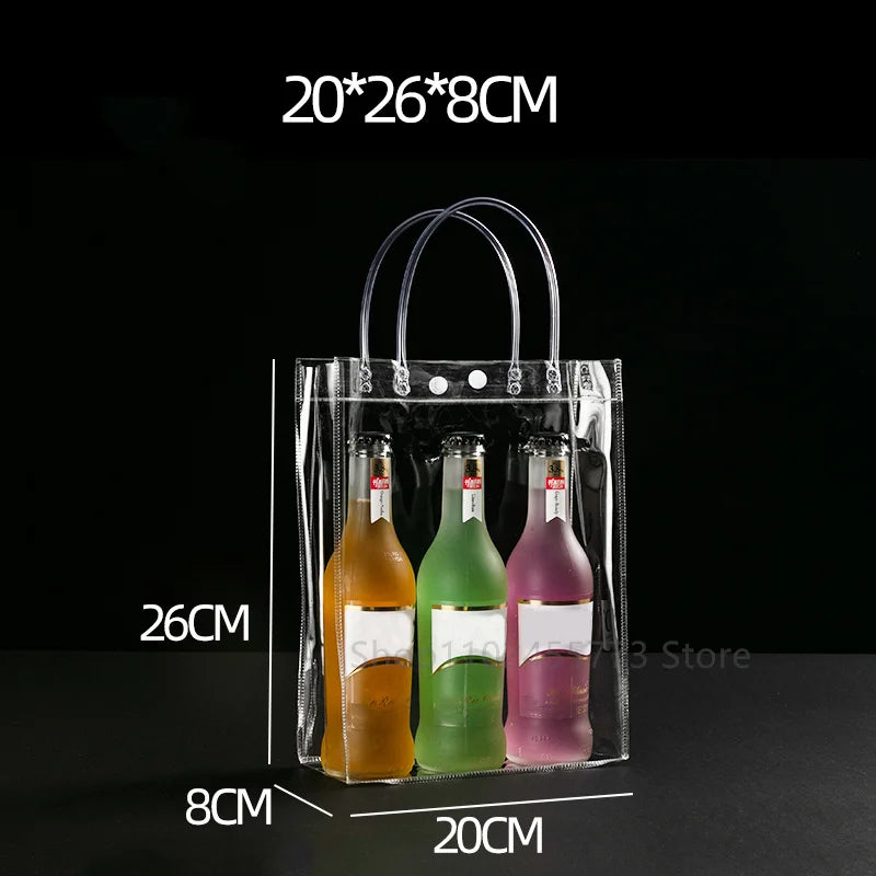 10/20pcs/lot Transparent Soft PVC Gift Tote Packaging Bags with Hand Loop Clear Plastic Handbag Cosmetic Bag