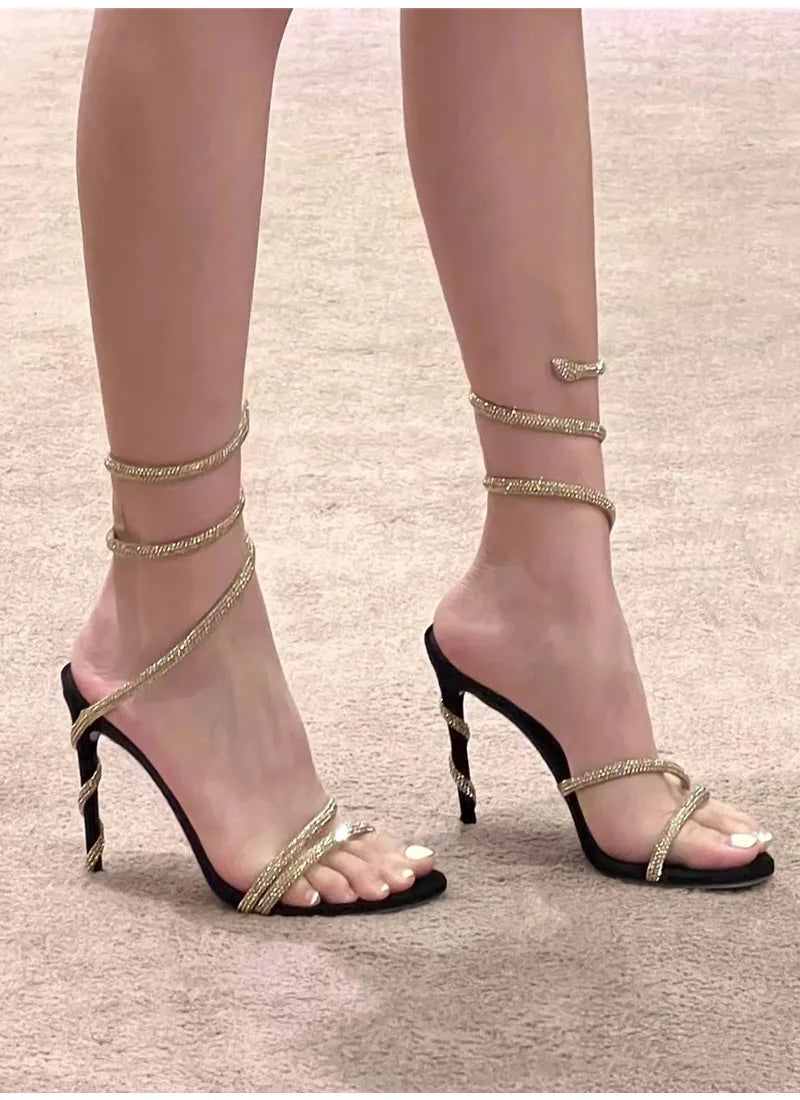 Star Style Luxus Kristall Schlange Gewickelt Damen Sandalen Sexy Stiletto High Heels Gladiator Sandalen Sommer Mode Party Abschlussball Schuhe
