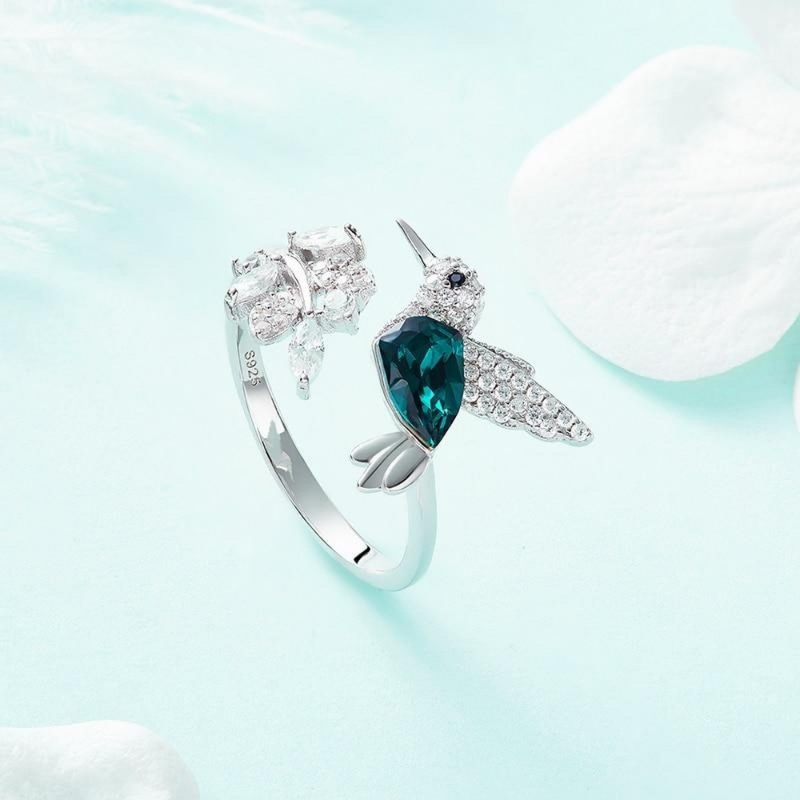 Elegant Natural Blue Stone Adjustable Hummingbird Rings for Women Glass Filled Rings Female Engagement Wedding Party Jewelry