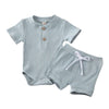 2Pcs Unisex Baby Summer Outfits Suit Solid Color Ribbed Casual Short Sleeves Romper+Elastic Waist Shorts for Toddler Infant