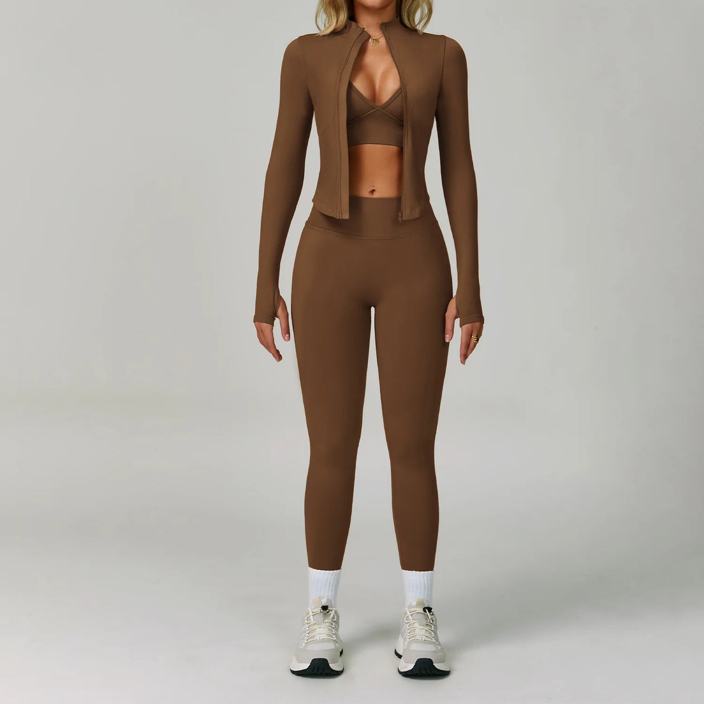 SWELTERING 2/3PCS Seamless Yoga Set Gym Clothes Sportswear Fitness Suits Women Workout Bra Crop Top Long Sleeve Sports Suits