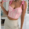 2024 New European and American Style Design Sensual Spice Girl Ribbon Strap Crop Tops Patchwork Stripe Fishbone Bandage Corsets
