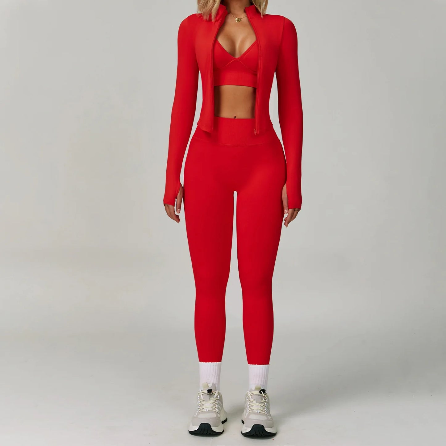 SWELTERING 2/3PCS Seamless Yoga Set Gym Clothes Sportswear Fitness Suits Women Workout Bra Crop Top Long Sleeve Sports Suits