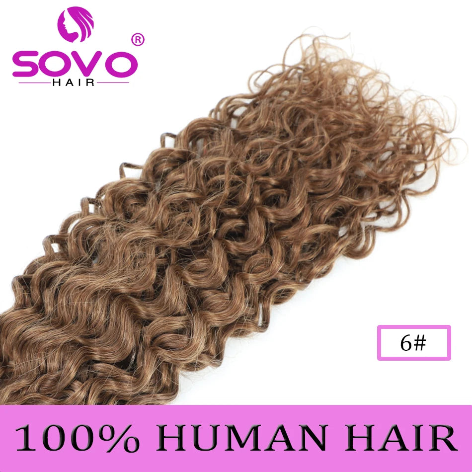 SOVO Honey Blonde Water Wave Human Hair Extensions 100 G Highlight P6/613 Natural Wet and Wavy Peruvian Curly Hair Weave Bundles