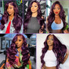 Dark Purple Body Wave Lace Front Wigs Synthetic Deep Burgundy 13x4 Lace Front Wigs Grape Purple Glueless Wigs 180% Density Women