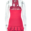 Joskaa Elegant Red Mini Tiered Dress Women Hipster Sexy Halter Backless Skinny Vestidos 2025 Summer Clubwear Vacation Beachwear