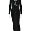 Articat Sexy Hohl Saum Langarm Elastisches Enges Kleid Damen Falten Doppellagig Weibliche Vestidos Elegantes Party Abendkleid
