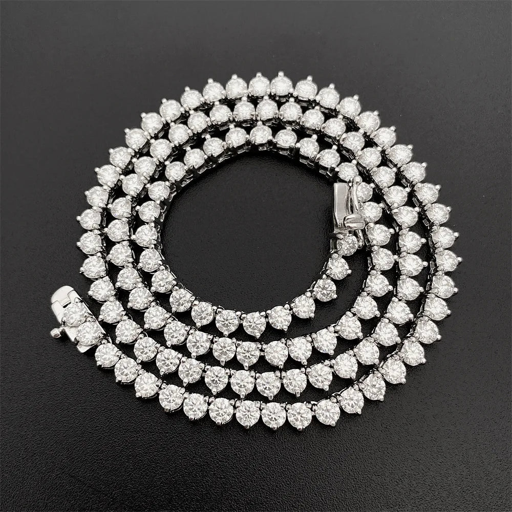 Houtros 3mm Full Moissanite Tennis Necklace 925 Sterling Silver 3 Prong Diamond Neck Chain Wedding Party Luxury Jewelry GRA