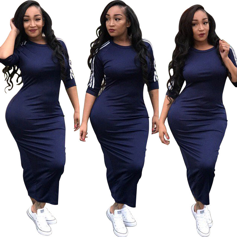 European and American women's fashion white stripe dress