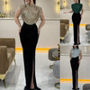 Spring Sequined Patchwork Sleeveless Long Dress Casual Party Draped Split O Neck Sequin Splicing Party Dress 2025