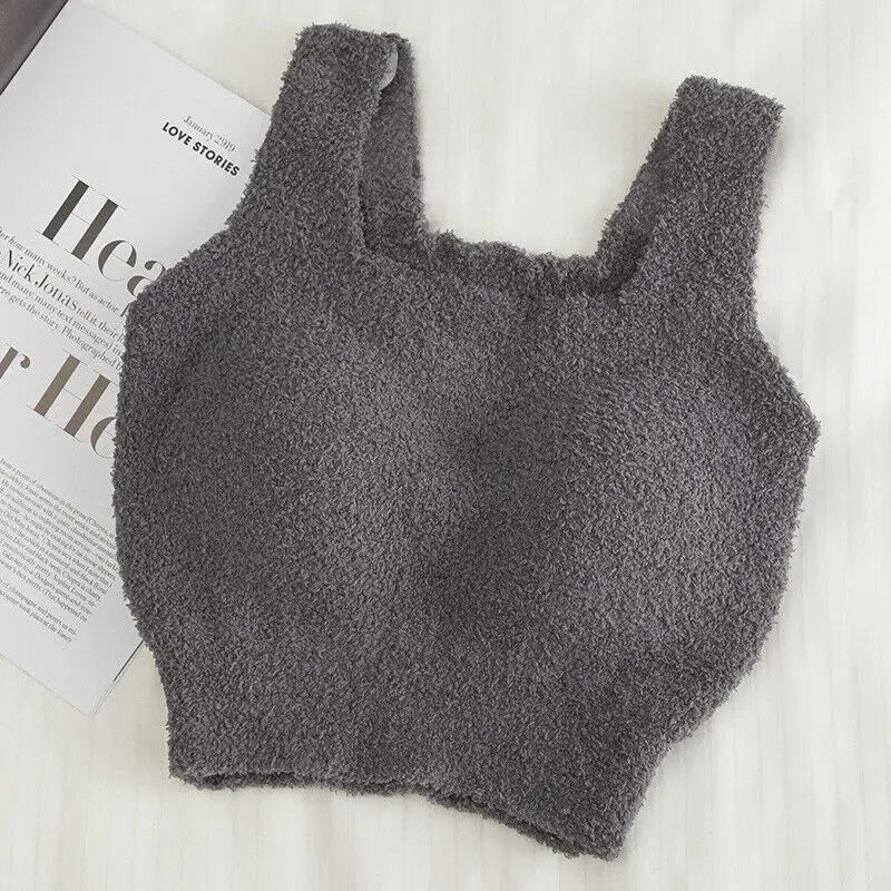 Women'S Winter Warm Fleece Padded Vest Bralette Bra Crop Top Thermal Underwear Solid Color Underwear With Chest Pads Thickened