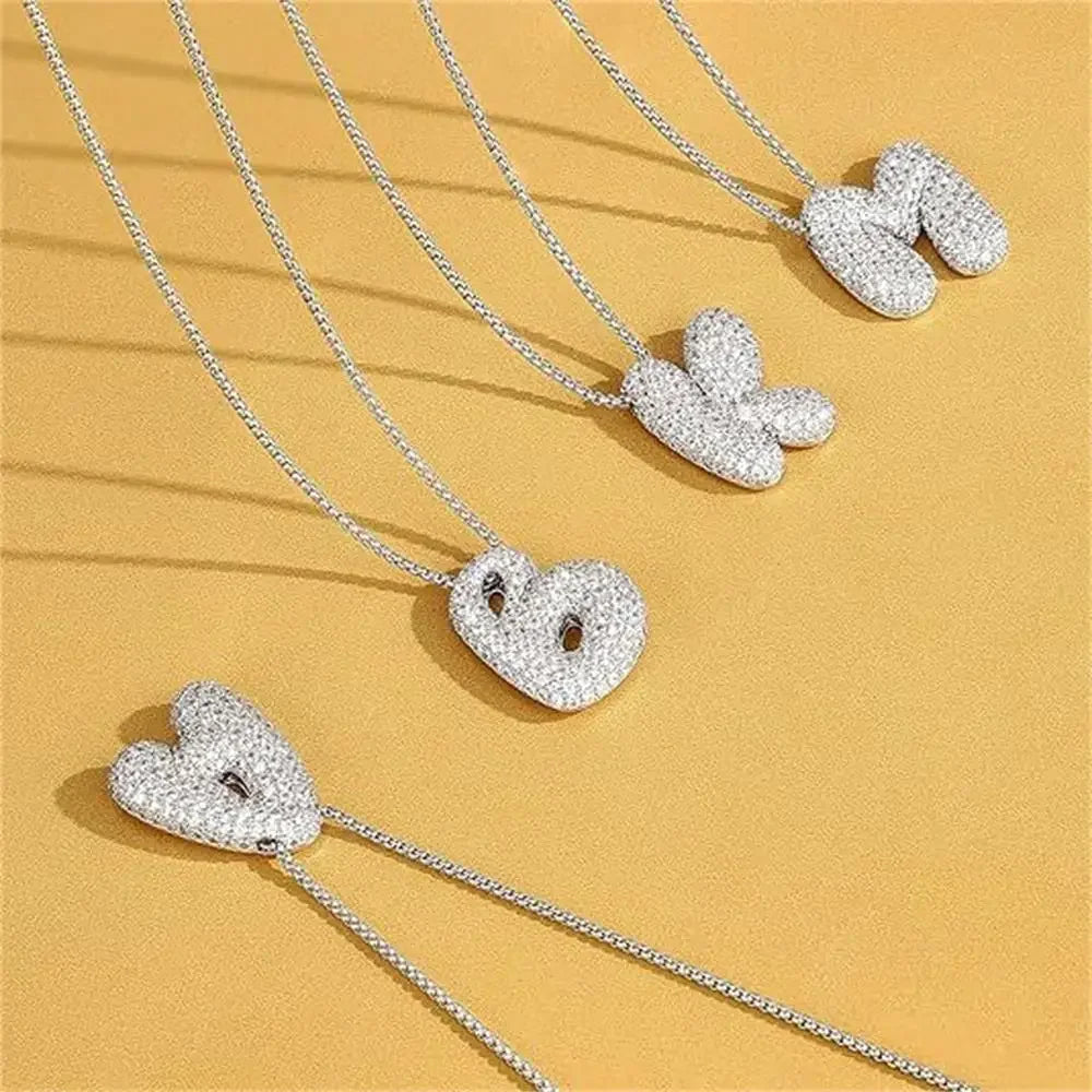 18K Vergoldet Wasserdicht Dicke Blase Alphabet Buchstabe Schlüsselbein Halskette Funkelnder Strass Ballon Initialen Schmuck