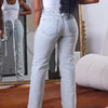 Damen Perlen Jeans Hohe Taille Schmal Frühling Lässige Denim Hose Vintage Mode 2024 Streetwear Straight Jeans Hosen 2024