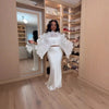 White Pleated Ruffle Crop Top Women Oversized Fan Sleeve Stand Collar Elegant Formal Evening Party Blouse