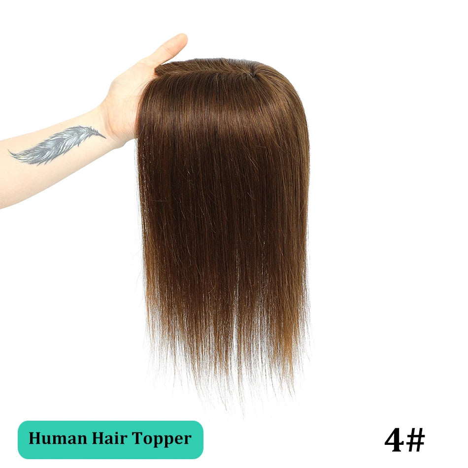 25-45cm Womens Hair Topper with Clips 100% Remy Human Hair Toppers for Thin Hair Natural Color Clip In One Piece Hair Extensions