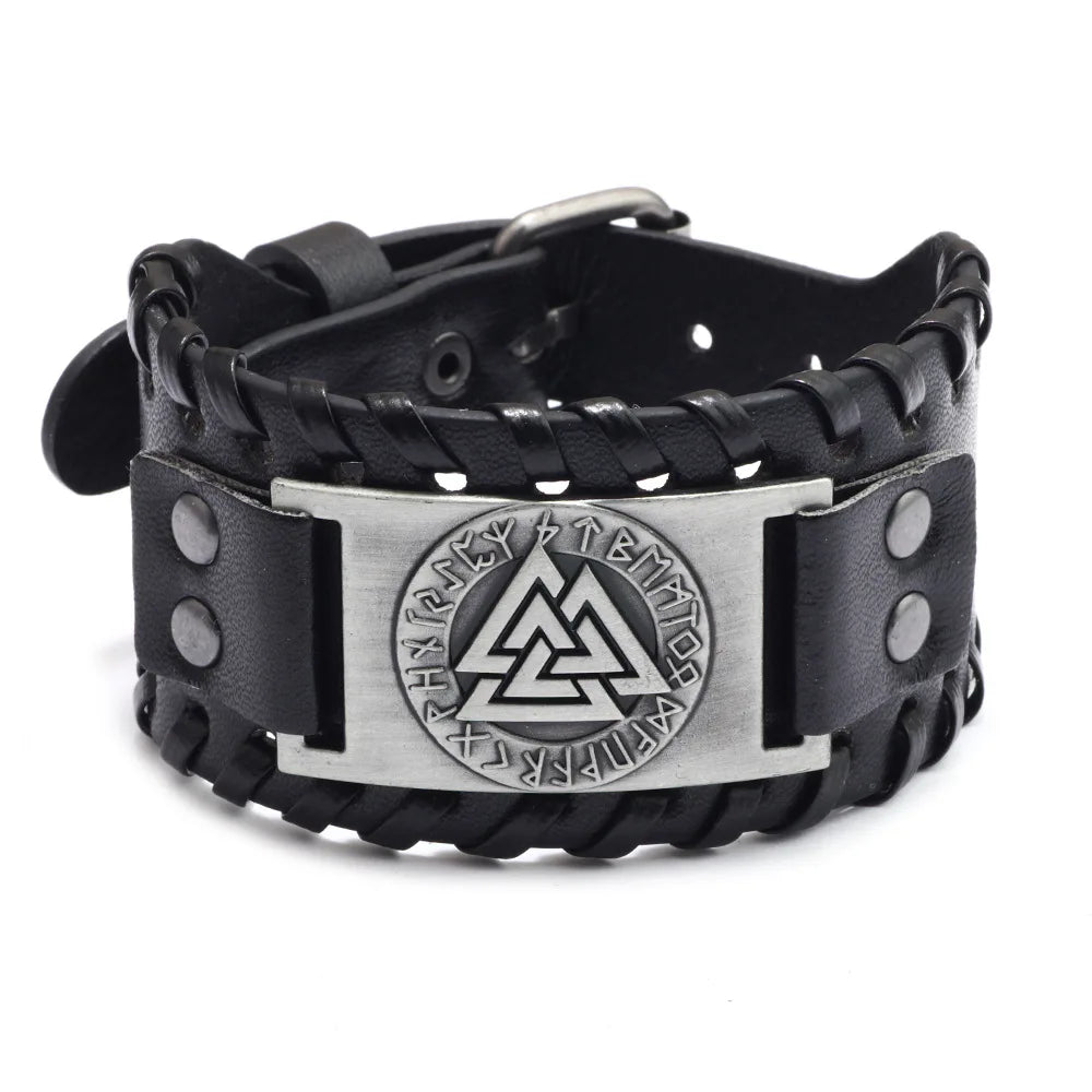 New Retro Wide Leather Pirate Compass Bracelet Men's Bracelet Celtic Viking Jewelry Compass Bracelet Accessories Party Gifts