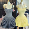 Joskaa 2026 Autumn Retro Striped Knit Dress Women Elegant Pleated Waist Slim Low Cut Sleeveless A-line Slip Dress Streetwear