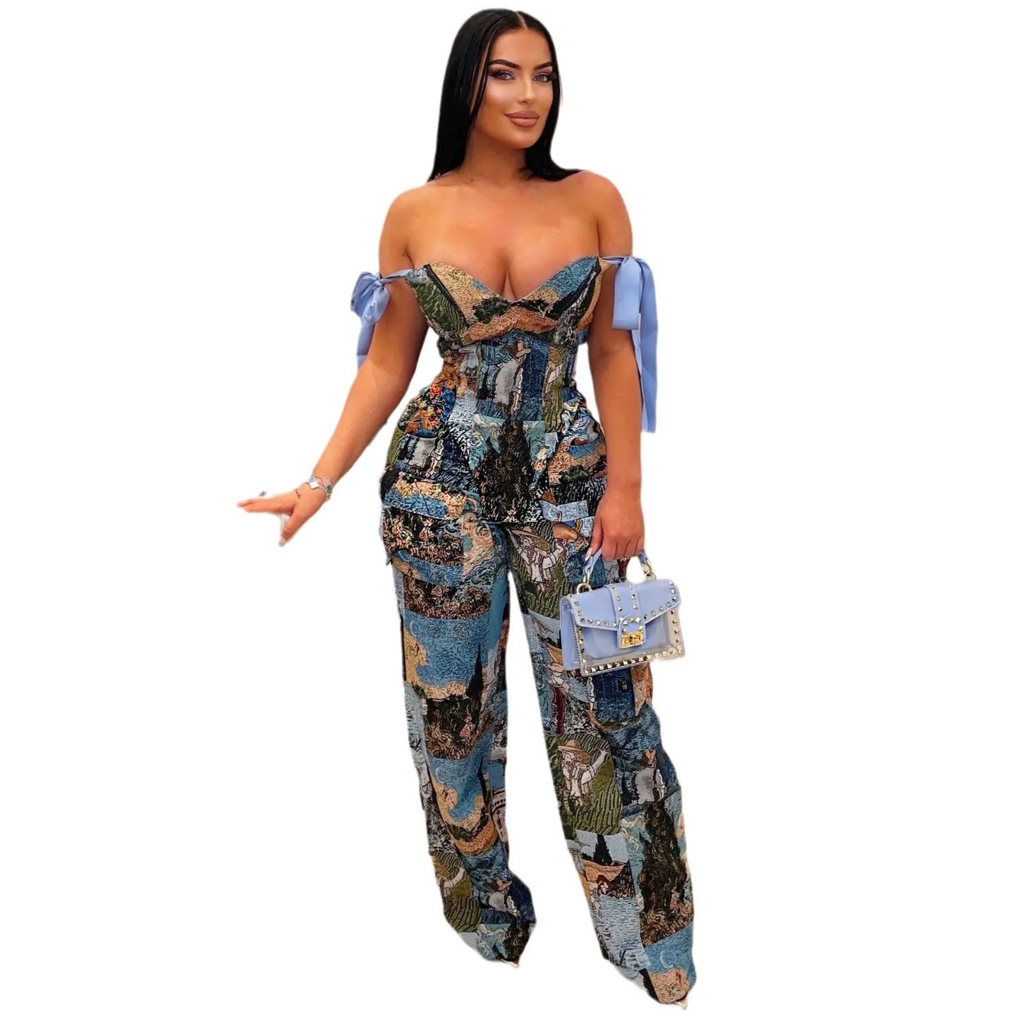 Two Pieces Women Pant Sets Print Matching Set Drawstring Pockets Sleeveless Top Elastic Waist Pants Slim Fit Casual 2026 Spring