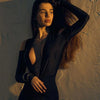 Ahagaga Sexy Club Sheath Women's Long Party Dresses Fashion Deep V-Neck Folds Solid Long Sleeves High Split Female Vestidos Robe