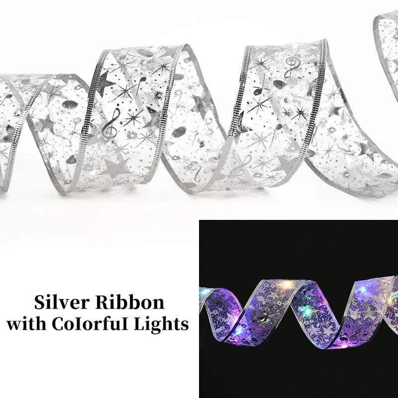 Weihnachtsdekoration LED-Band Lichter Weihnachtsbaumschmuck DIY-Spitzenschleifen Lichterkette Navidad Heimdekoration Neujahr 2023