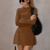 Dulzura Langarm Reißverschluss Bodycon Minikleid mit Taschen Einfarbig Elegantes Outfit Büro Streetwear Damen Herbst Winter Kleidung