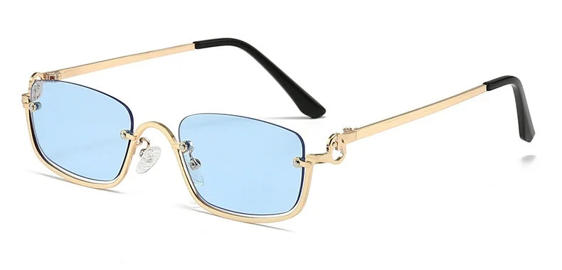 Halbrahmen Eckige Sonnenbrille für Damen Luxusmarke Kleine Metall Retro Rechteckige Schwarze Sonnenbrille Damen Mode Brille