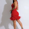 Elegant Luxury Sequins See Through Feather Mini Dress Celebrity Halter Backless Women‘s Sexy Birthday Party Nightclub Vestidos