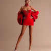 Luxury Red Sparkle Rhinestone Sheath Short Formal Party Dresses With Oversize Bow Cape Sexy Mini Women Birthday Dress