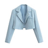 Autumn Notched Collar Open Stitching Blazer Vintage Women Full Sleeve High Waist Short Suit Cool Girl Coat Outwear