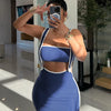 Weird Puss Summer Trend 2-teiliges Set Damen Weißer Saum Trägerloses Oberteil + Trägerkleid Elastische Streetwear-Outfits