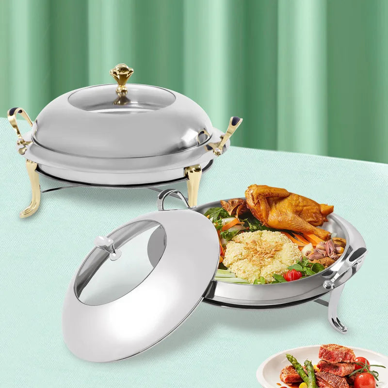 Speisenwärmer aus Edelstahl, rund, langlebiger Rahmen mit Deckel, Brennstoffhalter, Kochgeschirr-Set
