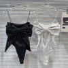 DEAT Sequin Big Bow Jumpsuit Suspender Vest For Women 2024 Summer New Fashion Celebrity Solid Color Camisole Female 11XX9197
