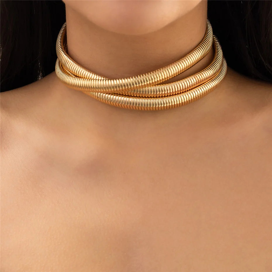 Ingemark Exaggerated Chunky Heavy Metal Twisted Torques Choker Necklace for Women Spiral Big Chain Grunge Jewelry Steampunk Men