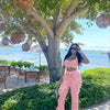 FAGADOER Sexy Hollow Out Tassels Pants Two Piece Sets Women Halter Sleeveless Backless Crop Top + Pants Outfit Female Streetwear