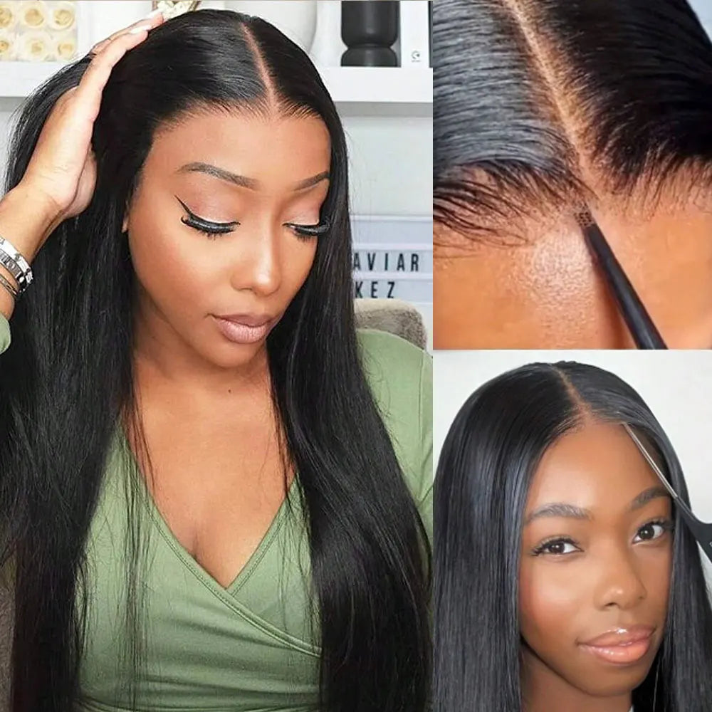 Wear And Go Glueless Pre Cut Wigs Human Hair Straight Lace Front Wigs Human Hair 13x4/13x6/5x5 Glueless Wear To Go Natural Black