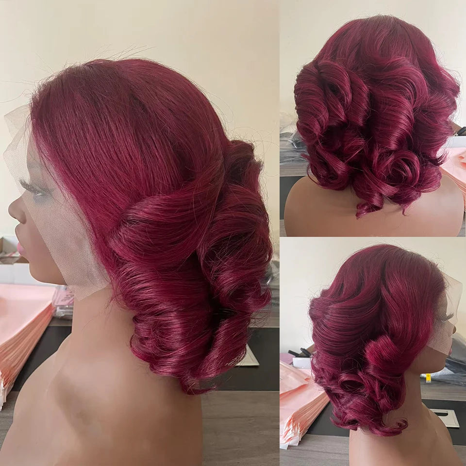 4/350 Highlight Loose Fumi Human Hair Wigs Short Loose Bouncy Curly Bob Wigs 13x4 Lace Front Wear to go Glueless Wigs For Women